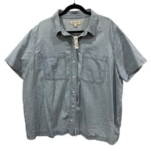 Madewell Womens Denim Chambray Short Sleeve Button Up Shirt 2X